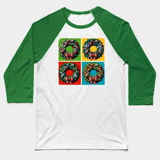 Whimsical Wreath: Pop Art’s Festive Circle of Joy - Classic Christmas Baseball T-Shirt